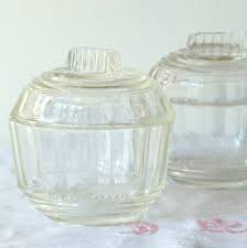 French Vintage Pressed Glass Sugar Bowl With Faceted Decor ...