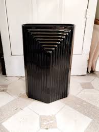 MCM Trapezoid Vase Vintage Glass Art Deco Black Pilgrim Ribbed Revival Swung | eBay