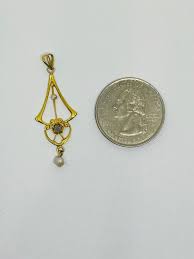 10K Yellow Gold + Pearl + Blue Gemstone Pendant/charm ...