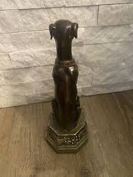 VINTAGE DOG FIGURINE SEATED GREYHOUND BRONZE FINISHED, 9inch ...