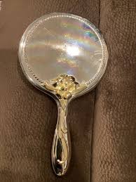 Vintage Japan Round Hand Made Mirror 9” Silver Rare Antique Gold Handle Art Deco | eBay