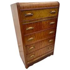 Similar Items to Gorgeous Art Deco Waterfall Top Highboy Dresser Four Drawers Brass Pulls Walnut