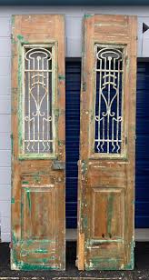 2 Antique French Doors Primitive Green Orange Painted Iron ...