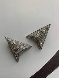 RARE Vintage Christian Dior Rhinestone and Silver Triangle Earrings - Classic Look - Couture Fashion - Christian Dior Earrings - Etsy Canada