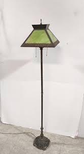 Sold at Auction: Vintage floor lamp with green slag glass shade