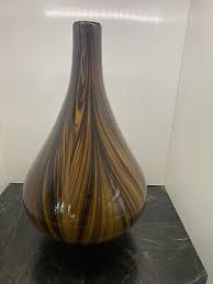 Art Glass Hand Blown Vase Shades of Brown Swirl Bulbous Shape 16" Tall | eBay