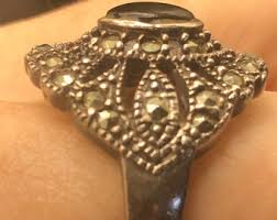 Buy Vintage Antique Art Deco Marcasites and Black Onyx Sterling Silver Ring 925 Large. Size 7.75 Online in India - Etsy