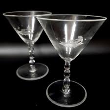 Lot - Pair Antique Simon Gate Orrefors Martini Glasses