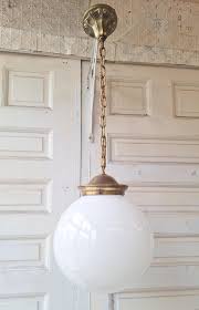 Large Bronze and White Glass Pendant Light, White Glass Globe Pendant Light, Vintage Pendant, Large Globe Light, Antique Globe Light 041709 - Etsy