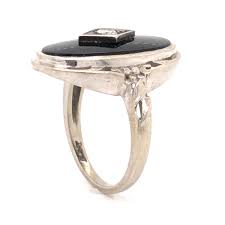 Art Deco .12 Diamond & Onyx Ring in 14k White Gold – Filigree Jewelers