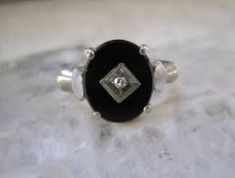 Beautiful Black Onyx Diamond Gold Ring Vintage Onyx Ring 10K White Gol – Antique Graces