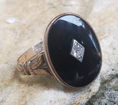 Paste and Onyx Antique Ring / Art Deco Rolled Gold Ring — GemTreasureHunter