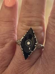 Antique Victorian 14K White Gold Onyx Art Deco Filagree ...