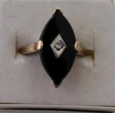 ANTIQUE ART DECO MARQUIS BLACK ONYX 10K YELLOW GOLD DIAMOND ...
