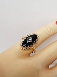 Ring Size 3.5 Estate 10k Yellow White Gold Black 1ct Onyx ...