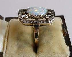Fine 9ct Gold Opal Diamond Art Deco Ring - Etsy