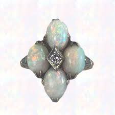 Vintage Opal and Diamond Statement Ring set in Yellow Gold ...