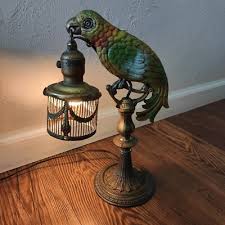 RARE Antique Art Deco Polychrome Perched Parrot Bird Cage ...