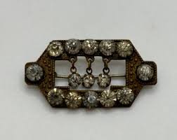 Antique 1920s Art Deco Brooch - Brass and Rhinestone - C ...