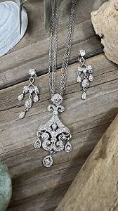 Diamonique Sterling Silver 925 CZ Necklace & Earrings Set ...