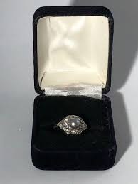 Beautiful ART DECO Sterling Ring Adorned With a GREY Pearl and Clear Stones (circa 1910-1939) - Etsy