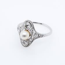 Platinum Diamond & Pearl Art Deco Ring - Chilton's Antiques