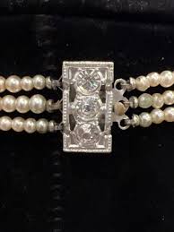 Vintage PEARL 3 Strand Faux Pearl Neckless W/Clear cubic ...
