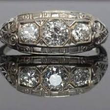 Three Stone Art Deco Design Ring, Old European Cut ...