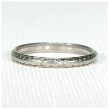 Antique Art Deco Carved Platinum Wedding Band Ring sz 7