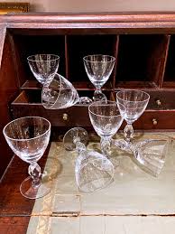 Vintage 1950s Set of Eight Paneled Stem Clear Glass Sherry ...