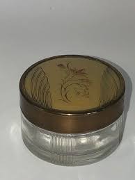 Vintage Vanity Glass Jar W/ Floral Enameled Lid Gold Metal ...