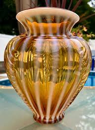 Fenton**AUTUMN GOLD OPALESCENT RIB OPTIC FEATHER BELLY VASE ...