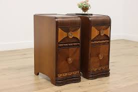 Art Deco Vintage Waterfall Mahogany Nightstands, Glass Knobs