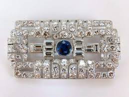 Art Deco Epic Handmade Rectangular Brooch With Blue Sapphire & Sparkling CZ | eBay