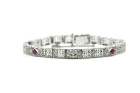 Vintage 14k White Gold Filigree Lattice Trillion Ruby Diamond Tennis Bracelet | eBay