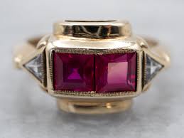 Original Vintage Synthetic Ruby and Synthetic Diamond Ring