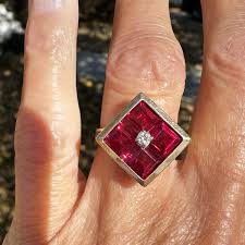 Vintage 14K Gold Diamond Solitaire Emerald Cut Ruby Ring – Boylerpf