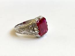 Vintage 14k White Gold Art Deco Design Ruby Heat Treated ...
