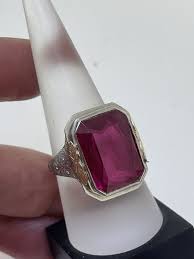 Antique 14 K White Filigree Gold Red Stone Mens Ring Size 9 ...