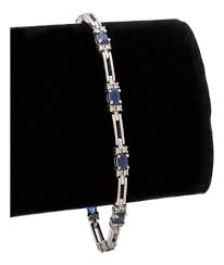 14k White Gold Sapphire Diamond Station Bracelet | Chairish