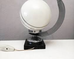 Space Age Chrome Table Lamp With White Glass Globe and Black ...