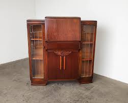 1940s Tiger Oak Art Deco Display Cabinet With Desk | Chairish