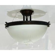 Vintage 1980s Glass & Bronzed Frame Semi Flush Mount | Chairish