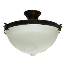 Vintage Glass & Bronzed Frame Flush Mount | Chairish