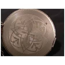 20's Art Deco Mirror Powder Puff Compact Engine Turned Silver Plate . For Sale at Ruby Lane