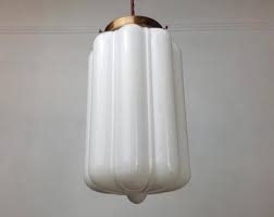 Ribbed Art Deco Opal Glass Solid Brass Pendant Light - Etsy