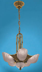 Vintage Hardware & Lighting - Art Deco Lighting Chandeliers Slip Shade Markel 5 Light With Frosted Shades (ZMR-3015-1)