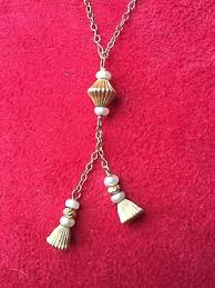 GORGEOUS 14K GOLD LARIAT NECKLACE W/ TASSEL & PEARLS | eBay