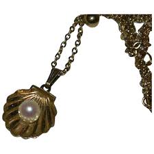 Designer Theda Cultured Pearl Shell Pendant 12k G.F.. For Sale at Ruby Lane