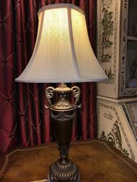 vtg petite bronze Tone ornate vase Urn table lamp w/shade | eBay